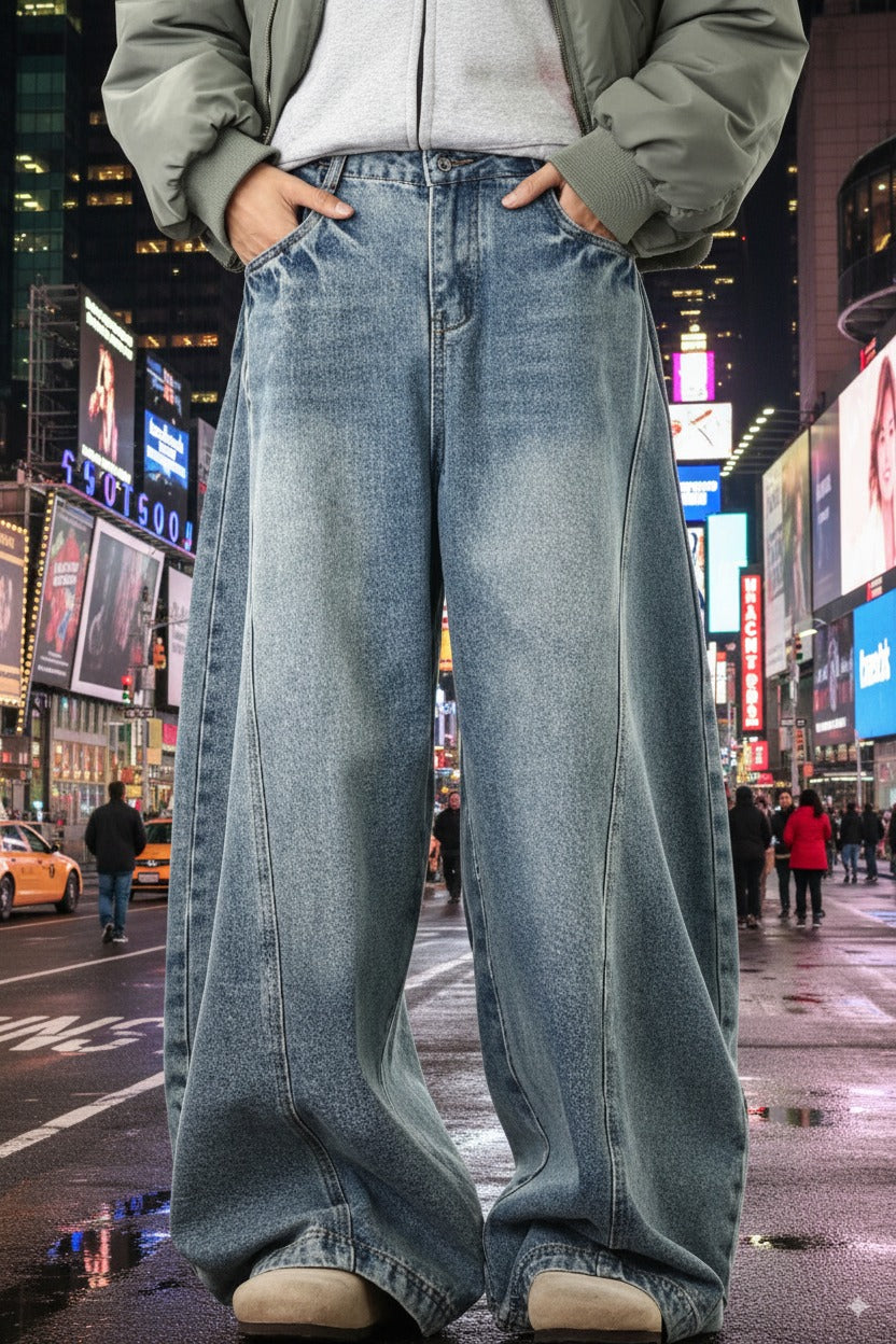 TimeSQ - Wide Leg Denim Pants Male -