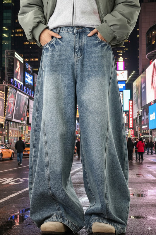 TimeSQ - Wide Leg Denim Pants Male -